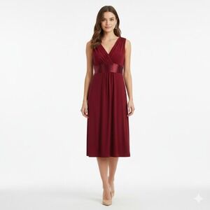 Jones Wear Red Satin Ruched Dress Size 4‎ V-Neck Cocktail Evening Party Holiday